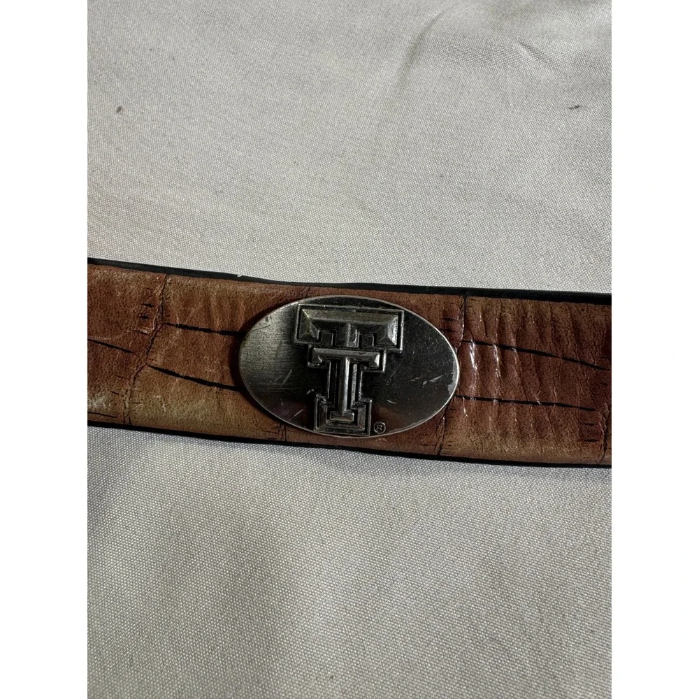 Texas Tech Red Raiders Belt Brown Faux Croc Western Buckle TT Logo Mens Size 32